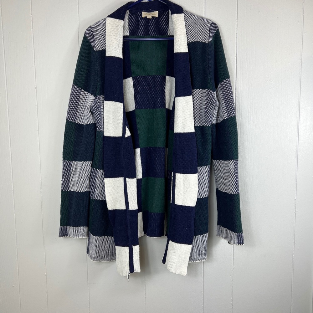 Modcloth‎ Simply Snuggly Navy, Green, White Open Cardigan Women's Size L
